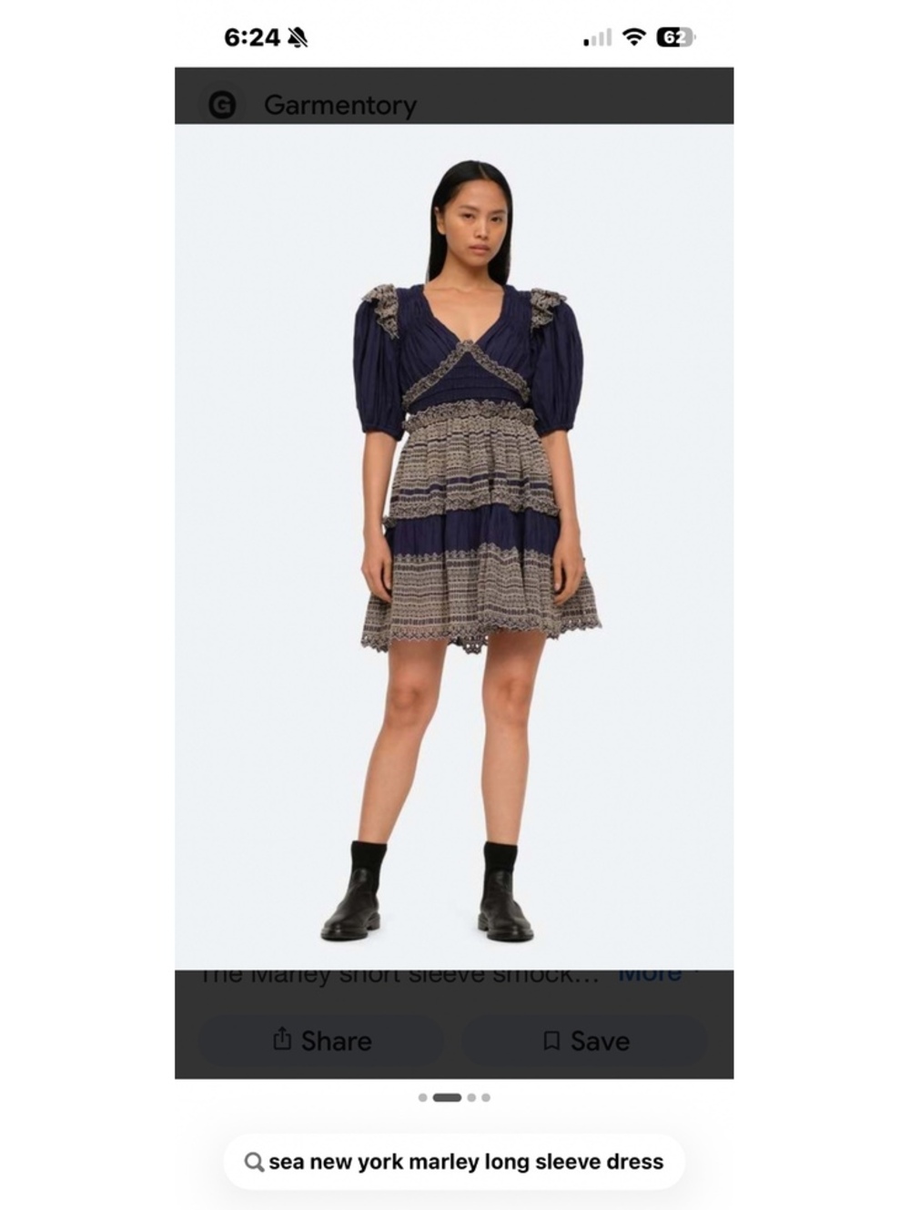 Sea New York Marley Pleated Smocked Eyelet Mini Dress Navy, Size 8